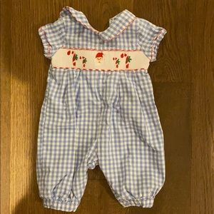 Christmas Buffalo check smocked romper Cecil & Lou